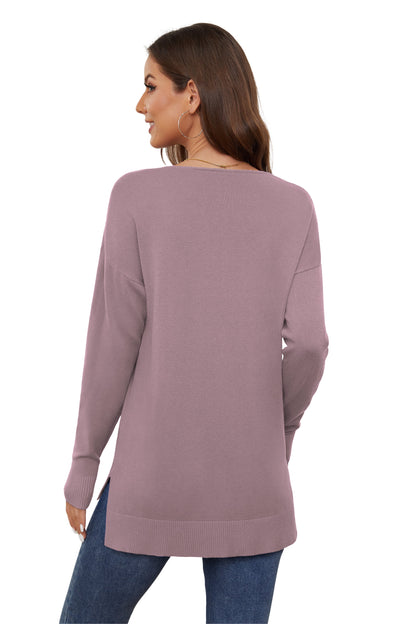 V Neck Sweaters for Women Fall Lightweight Knit Pullover Sweater Blouse,Us Size Xx-Large in Purple Gray