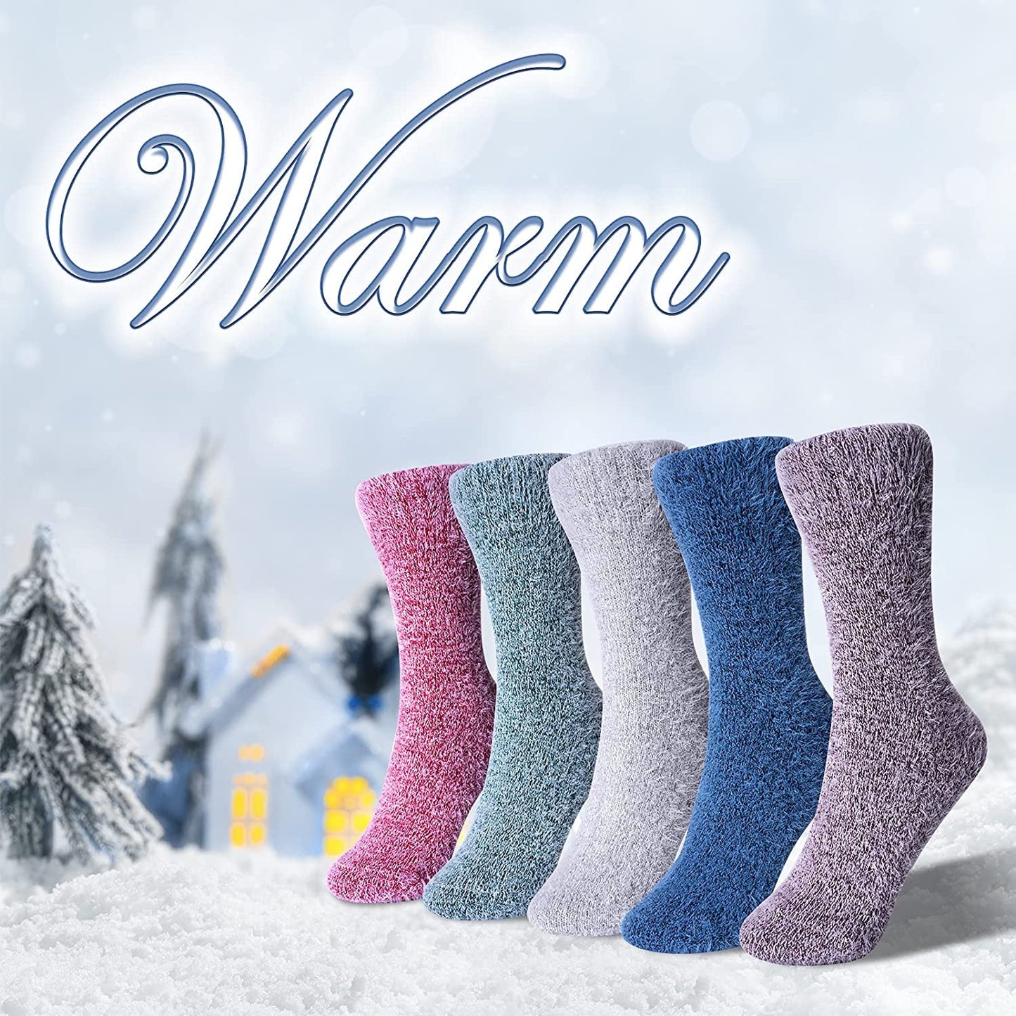 5 Pack Women Fuzzy Socks Thick Soft Warm Winter Wool Fluffy Cozy Socks Casual Home Sleep Socks with a Gift Box