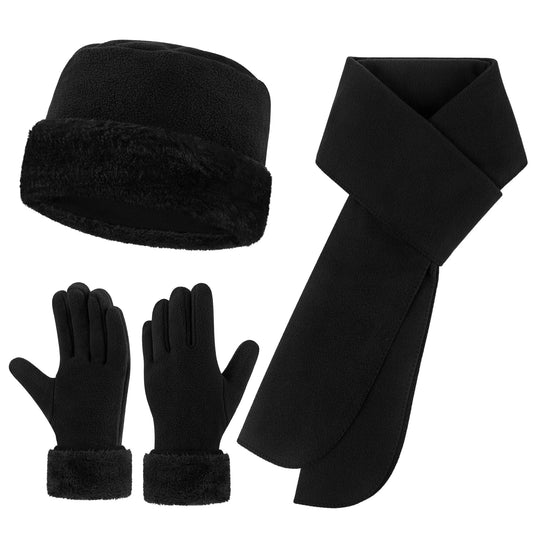 Women Beanie Hat Long Classic Scarf Warmer Gloves Set Winter Accessories for Women Black