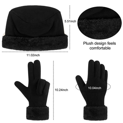 Women Beanie Hat Long Classic Scarf Warmer Gloves Set Winter Accessories for Women Black