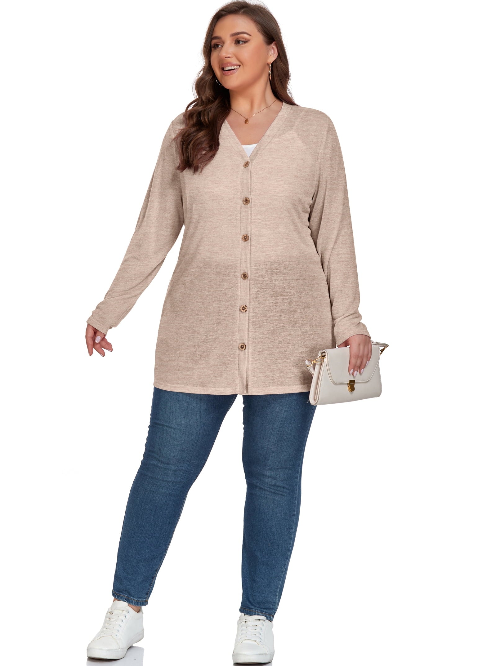 Women'S plus Size Cardigan Long Sleeve Lightweight Sheer Open Front Knited Cardigan 1X-4X