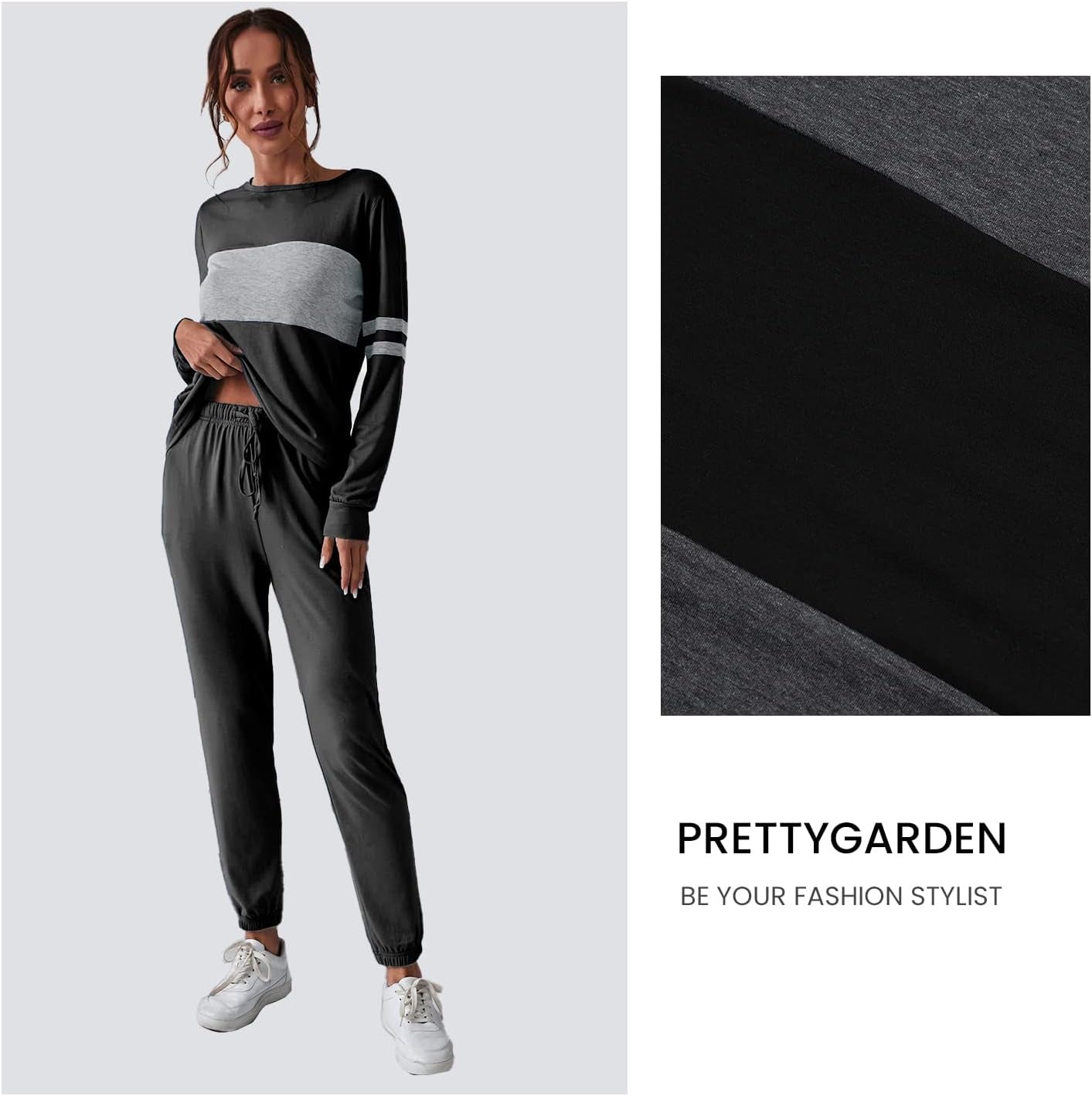 Women'S Color Block 2 Piece Tracksuit Crewneck Long Sleeve Tops Long Sweatpants Outfits Lounge Sets