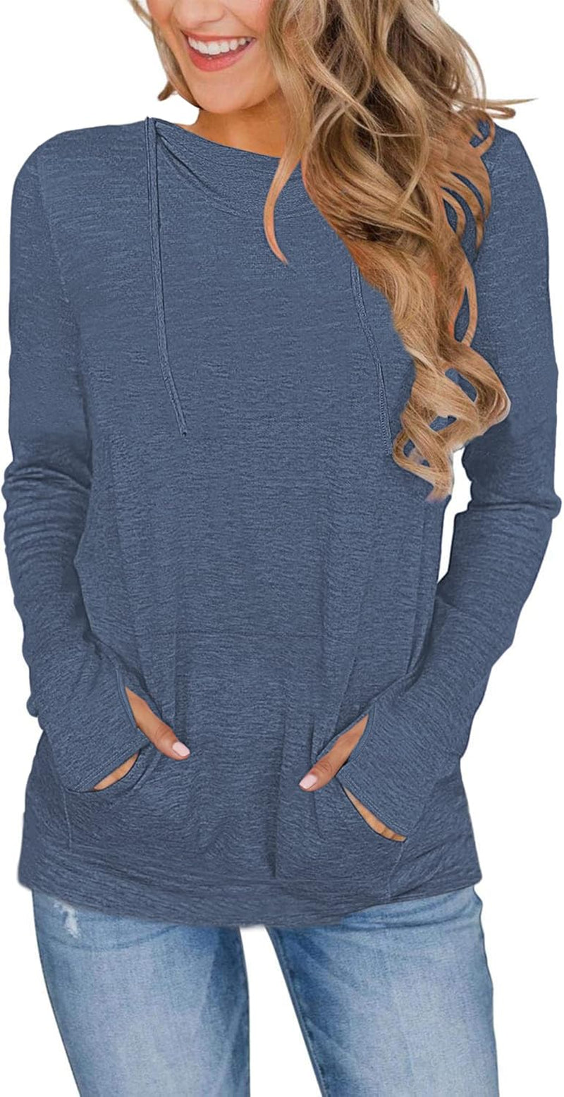 Long Sleeve Drawstrings Hoddie Sweatshirt with Thumb Holes Hoodie for Women