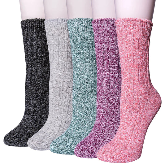 5 Pairs Warm Wool Socks for Women, Thick Knit Thermal Crew Winter Warm Socks Size 5-9