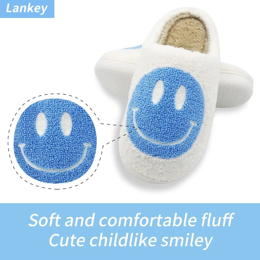 Smiley Face Slippers for Women Men, Anti-Slip Soft Plush Comfy Indoor Slippers, US 9-10 (42-43)