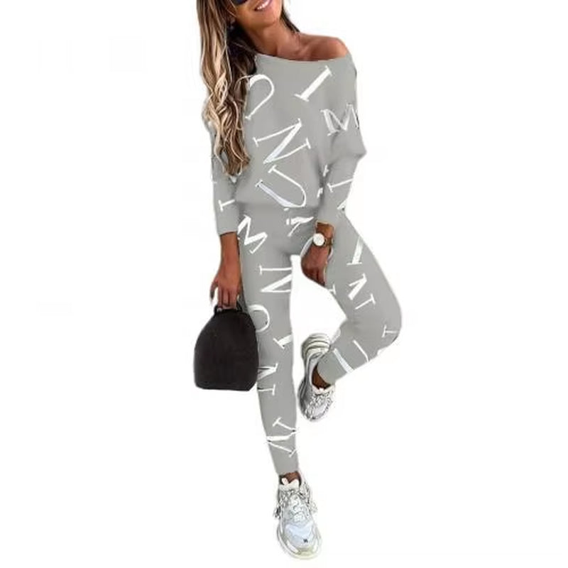 2022 Spring Autumn Casual Outfit Letters Print Long Sleeve Top Spring Women Blouse Pants Tracksuit for Sports 2 Pieces Sets