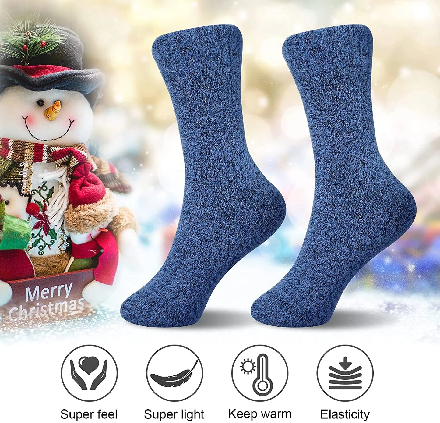 5 Pack Women Fuzzy Socks Thick Soft Warm Winter Wool Fluffy Cozy Socks Casual Home Sleep Socks with a Gift Box