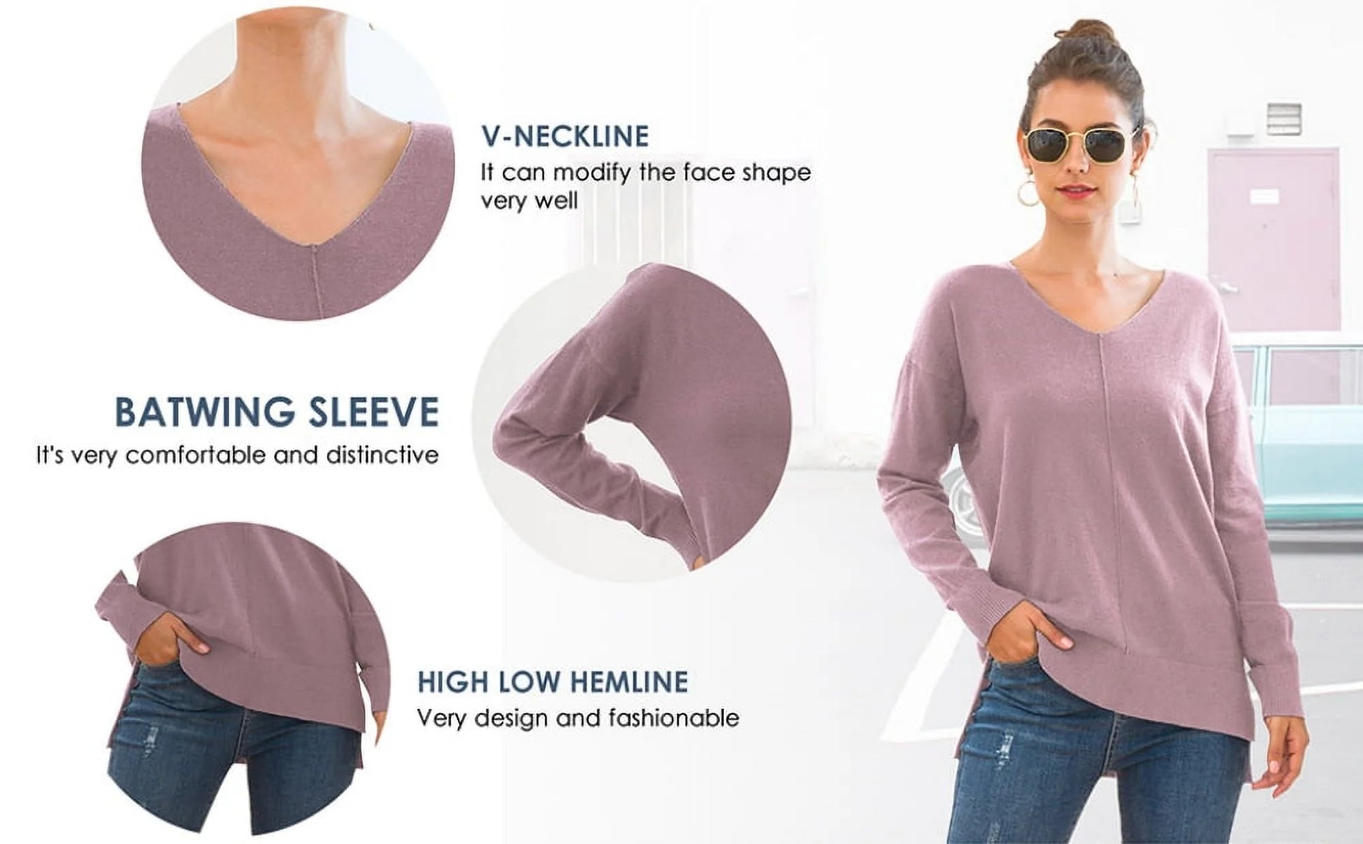 V Neck Sweaters for Women Fall Lightweight Knit Pullover Sweater Blouse,Us Size Xx-Large in Purple Gray