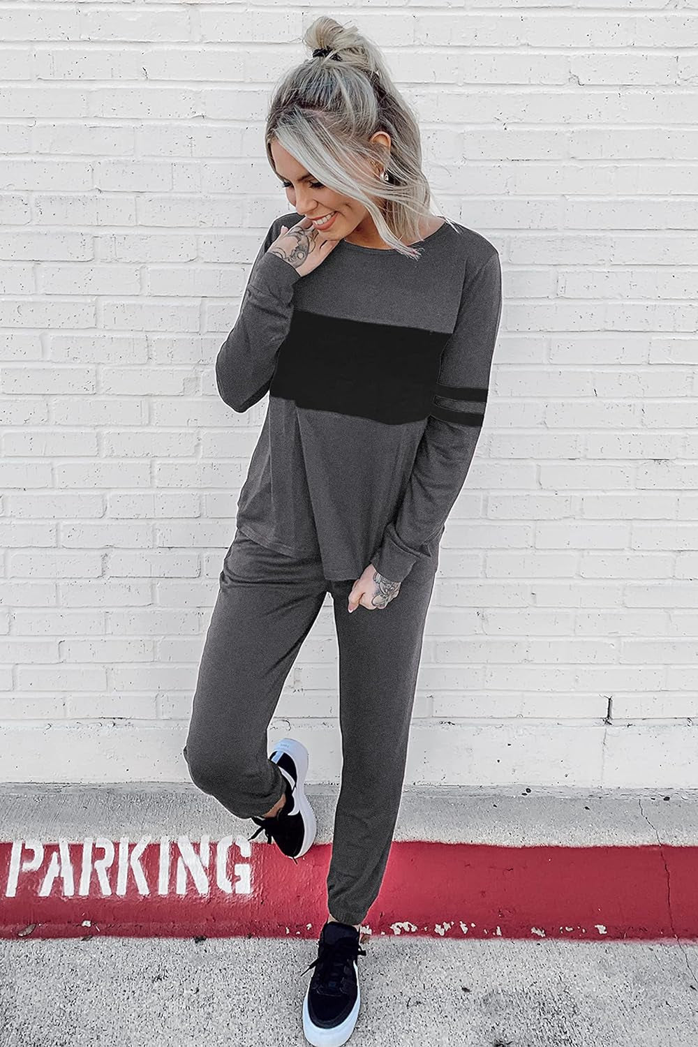 Women'S Color Block 2 Piece Tracksuit Crewneck Long Sleeve Tops Long Sweatpants Outfits Lounge Sets