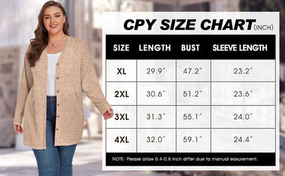 Women'S plus Size Cardigan Long Sleeve Lightweight Sheer Open Front Knited Cardigan 1X-4X