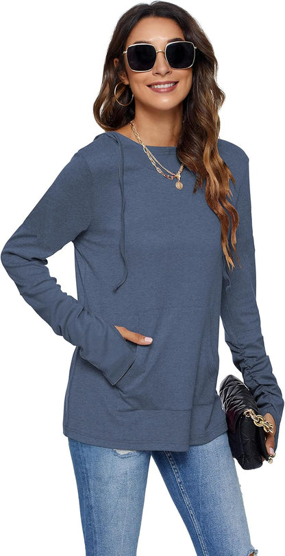 Long Sleeve Drawstrings Hoddie Sweatshirt with Thumb Holes Hoodie for Women