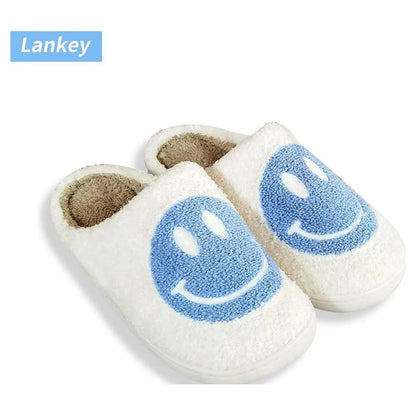 Smiley Face Slippers for Women Men, Anti-Slip Soft Plush Comfy Indoor Slippers, US 9-10 (42-43)