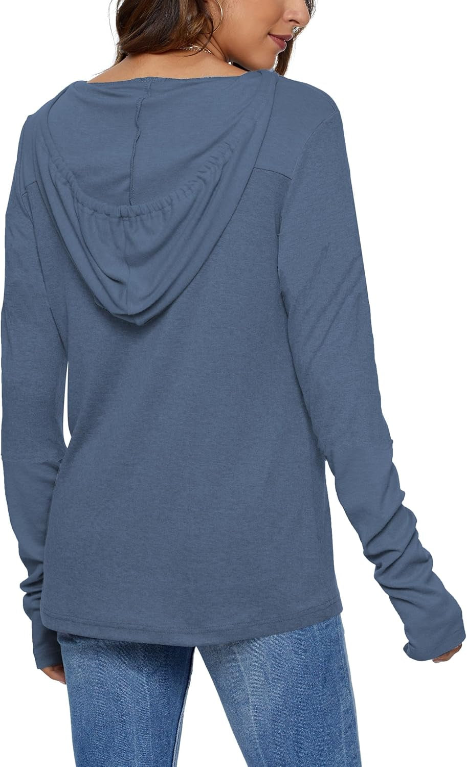 Long Sleeve Drawstrings Hoddie Sweatshirt with Thumb Holes Hoodie for Women