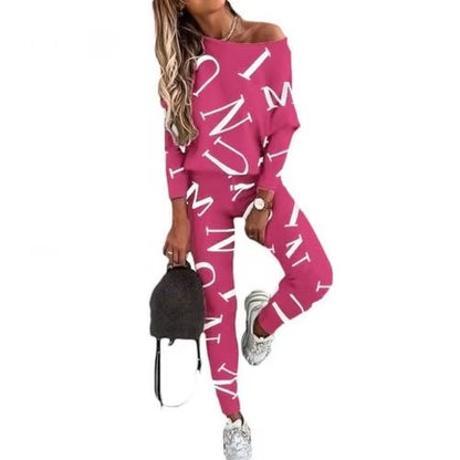 2022 Spring Autumn Casual Outfit Letters Print Long Sleeve Top Spring Women Blouse Pants Tracksuit for Sports 2 Pieces Sets