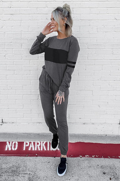 Women'S Color Block 2 Piece Tracksuit Crewneck Long Sleeve Tops Long Sweatpants Outfits Lounge Sets