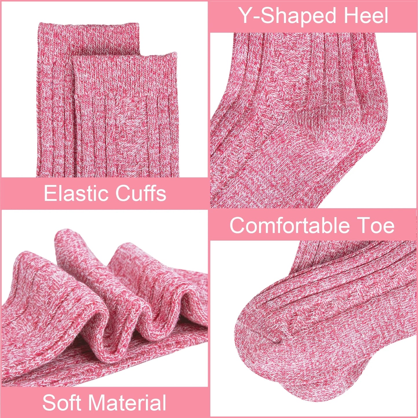 5 Pairs Warm Wool Socks for Women, Thick Knit Thermal Crew Winter Warm Socks Size 5-9