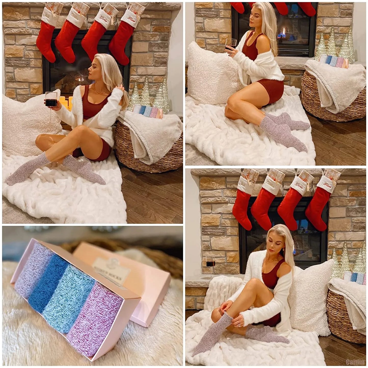 5 Pack Women Fuzzy Socks Thick Soft Warm Winter Wool Fluffy Cozy Socks Casual Home Sleep Socks with a Gift Box